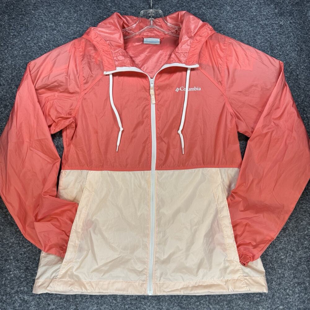 Columbia Womens Peach/Cream Colorblock Hooded Windbreaker Jacket XS TwoToned 302